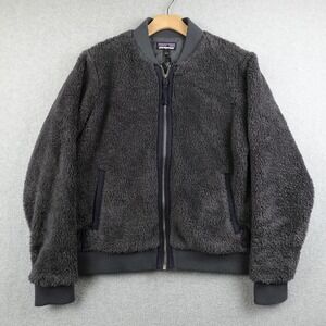 Patagonia Women's Gray Fleece Bomber Jacket Large Deep Pile Outdoor Cozy Hike